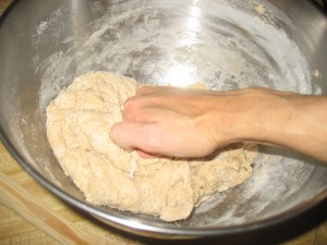 kneading tortilla dough